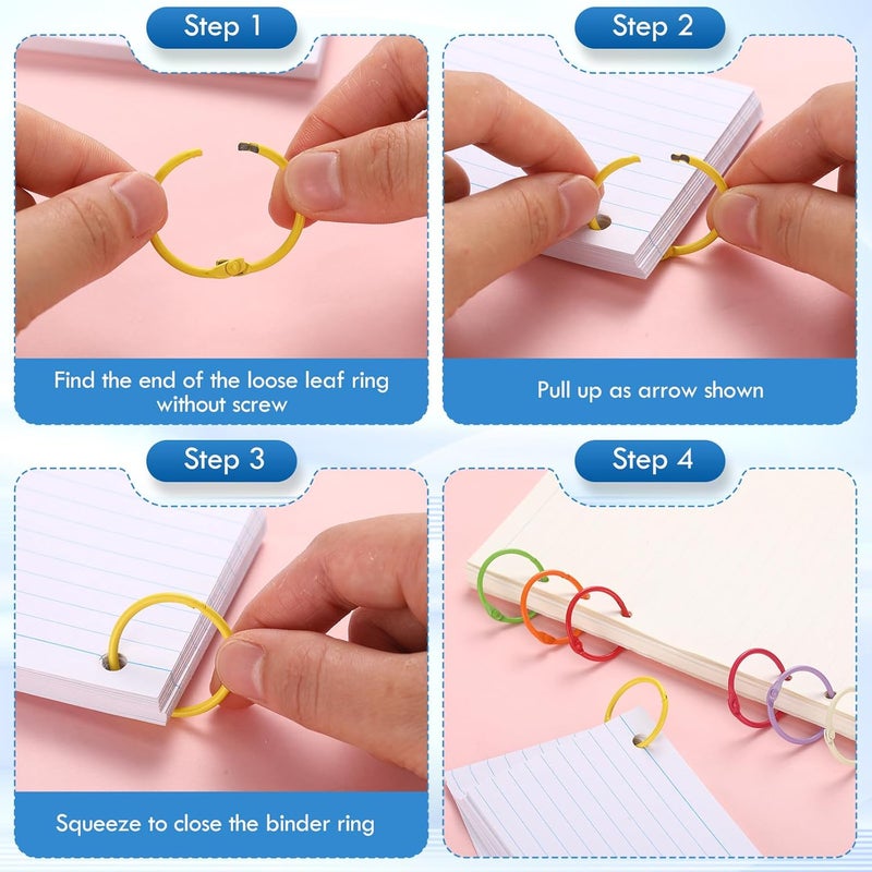 Jadive 500 Pack Loose Leaf Binder Rings 1 Inch Office Book Flashcard Rings Metal for Index Cards Binder Clips for School Home Office Supplies(Colorful,25 mm) - Image 3